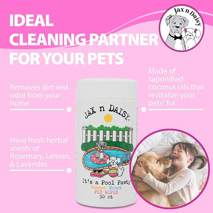 Jax n Daisy Pool Pawty Summer Scent pet Wipes cat Dog Wipes Handy pet Supplies - Image 2