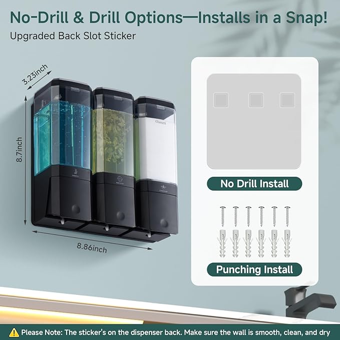 Shampoo and Conditioner Dispenser 3 Chamber No Drill Shampoo Dispenser - Image 7