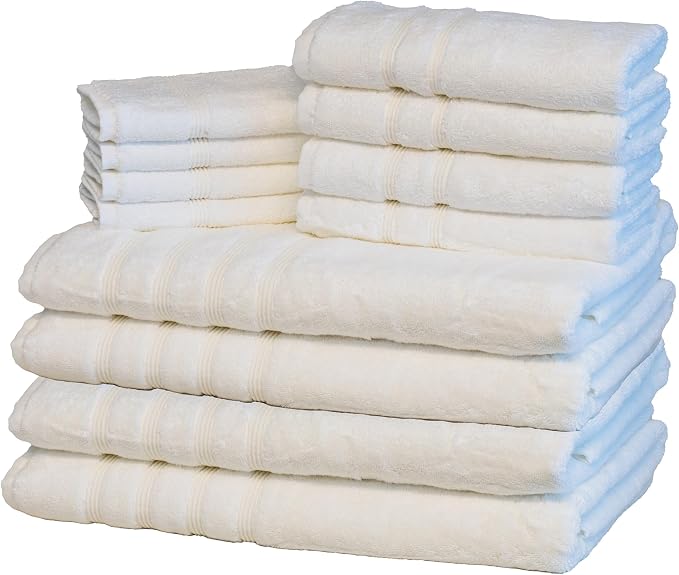 Mosobam Luxury Turkish 12pc XL Towel Set 35X70 16X30 13X13 White 700 GSM Bamboo by Mosobam