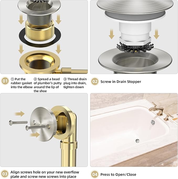 Brushed Nickel Tub Drain Kit - Image 6