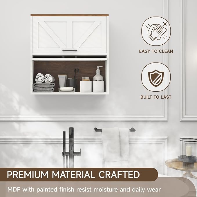 HollyHOME Bathroom Wall Cabinet, Farmhouse Barn Door Wood Medicine Cabinet - Image 7