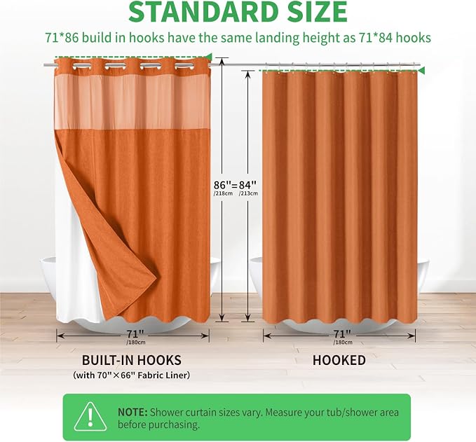 Extra Long No Hooks Needed Linen Textured Shower Curtain - Image 7