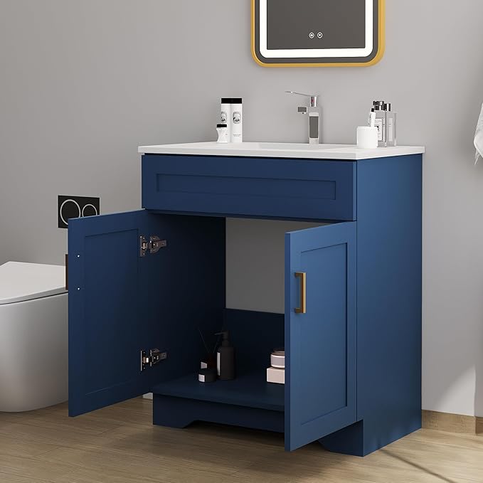 Bathroom 30" Vanity with Ceramic Sink, Wooden Double Door Bathroom Storage - Image 5