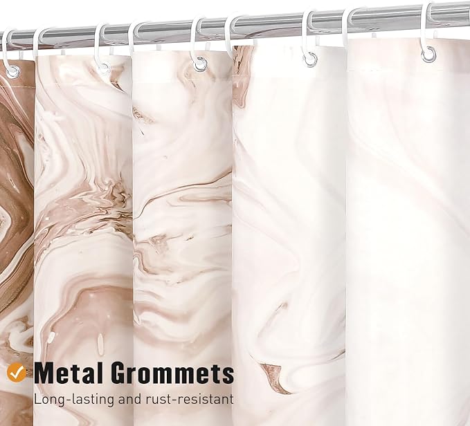MitoVilla Brown Marble Shower Curtain, Abstract Ombre Fabric Shower Curtains - Image 3