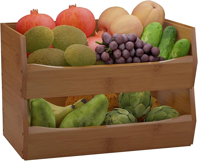 2 Set Open Front Stackable Storage Bins, Bamboo Stacking Storage Bins Food - Image 8