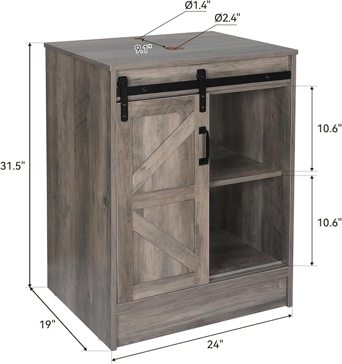 24-inch Barn Door Bathroom Vanity, Farmhouse Style Standing Pedestal Cabinet - Image 2