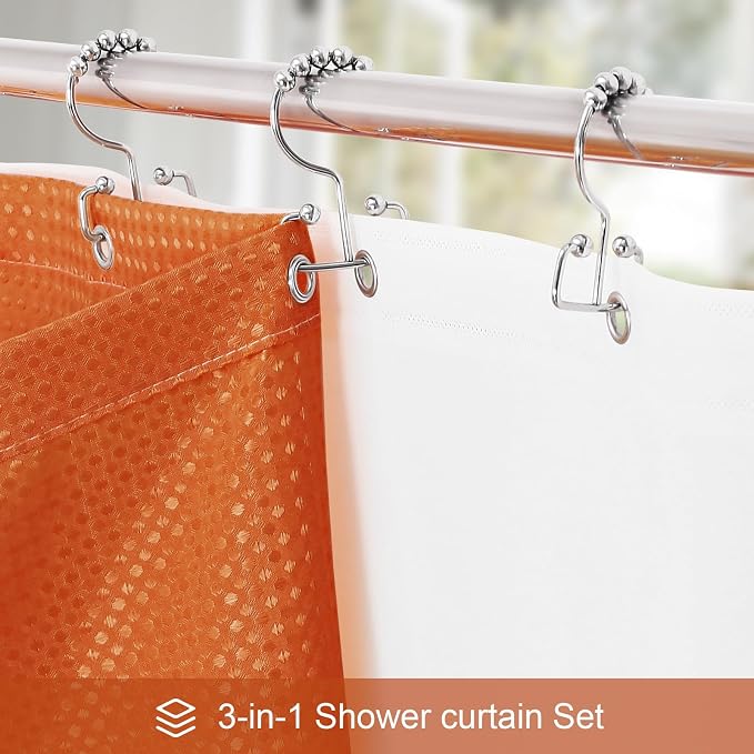 3 in 1 Long Burnt Orange Shower Curtain Set-72 W x 78 H, Modern Waffle and PEVA - Image 2