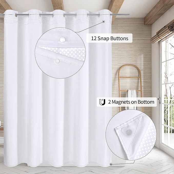 MitoVilla No Hooks Required Extra Long Shower Curtain Liner Set, 86 inch XL - Image 2