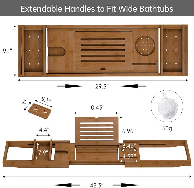 Bamboo Bathtub Tray for Luxury Bathroom, Expandable Premium Bath Tray - Image 6