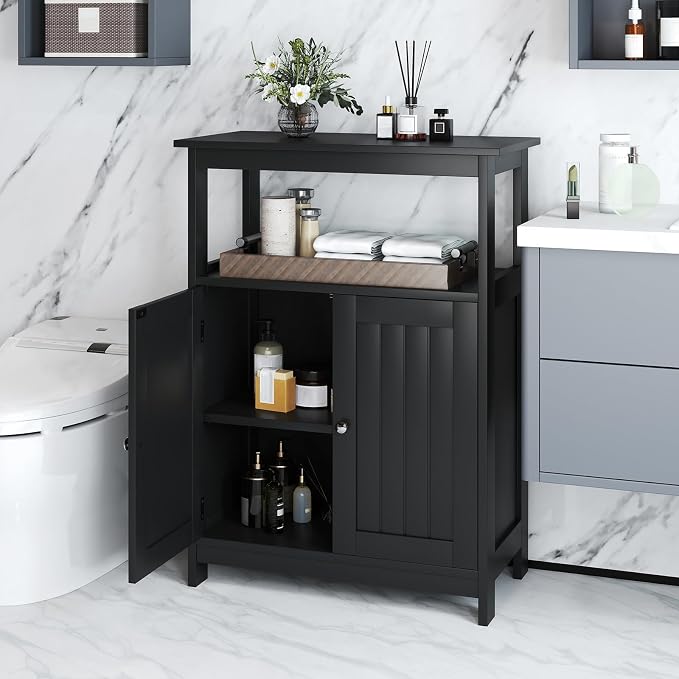 COSTWAY Bathroom Floor Storage Cabinet, Modern Wooden Freestanding Storage - Image 2