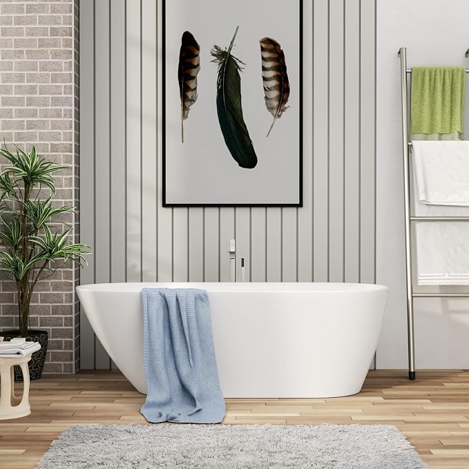 Mocoloo 67" Acrylic Freestanding Bathtub Contemporary Soaking White Bath Tub by MocolooHome