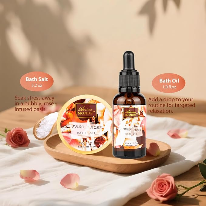 Fresh Rose Spa Gift Set for Women, 8-Piece Relaxing Bath Set - Image 5