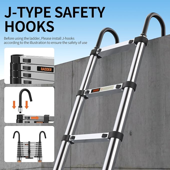 Telescoping Ladder, with Stable Hook and stabilizer barand, 8.5FT Extension - Image 3