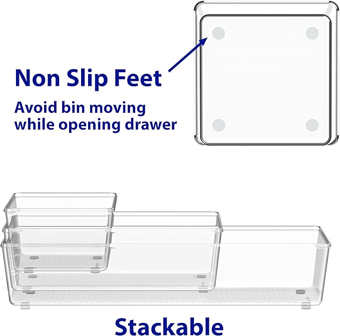 Simple Houseware 30 PCS Clear Plastic Drawer Organizers Set, 5-Size - Image 7