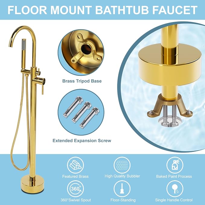Freestanding Bathtub Faucet, Floor Mount Bathtub Faucet - Image 2