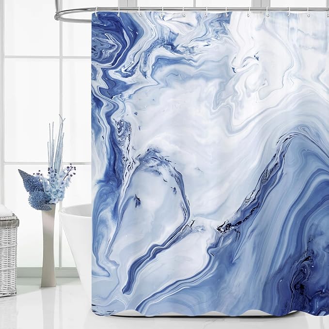 MitoVilla Navy Blue Marble Long Shower Curtain 72 x 78, Abstract 78 inch Long by MitoVilla