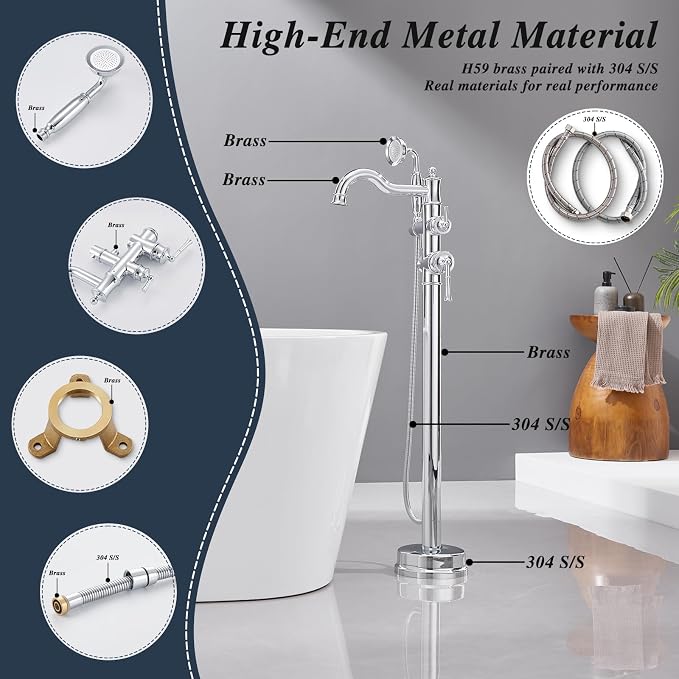 Free Standing Tub Faucet, Qinkell Classic Elegant Gooseneck Freestanding - Image 3