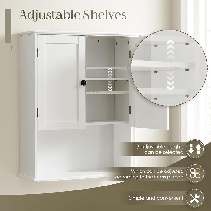 Bathroom Wall Cabinet, Hanging Cabinet Over Toilet Storage Adjustable Shelves - Image 6