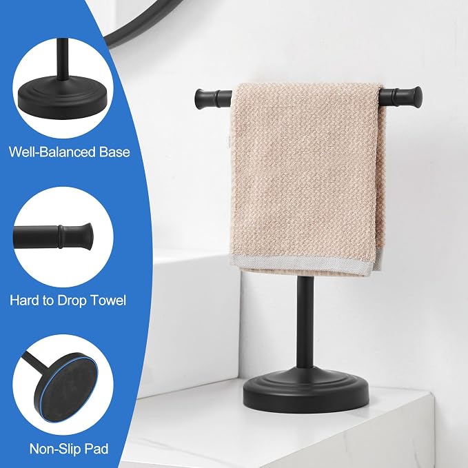 RUMOSE 13 Inch Matte Black Towel Stand Hand Towel Holder Bathroom Kitchen - Image 4