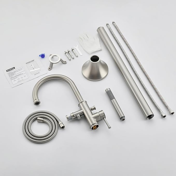 Free Standing Tub Faucet Brushed Nickel Freestanding Bathtub Faucet Floor Mount - Image 9