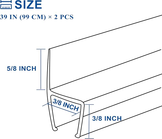 Frameless Shower Door Seal Strip 2 Pack x 39 Inch H - Image 3