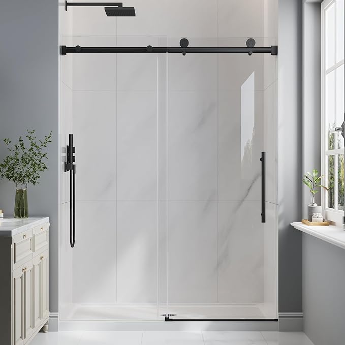 Frameless Glass Shower Door, 43-48" W x 76" H Sliding Frameless Shower Door by EASYWORC