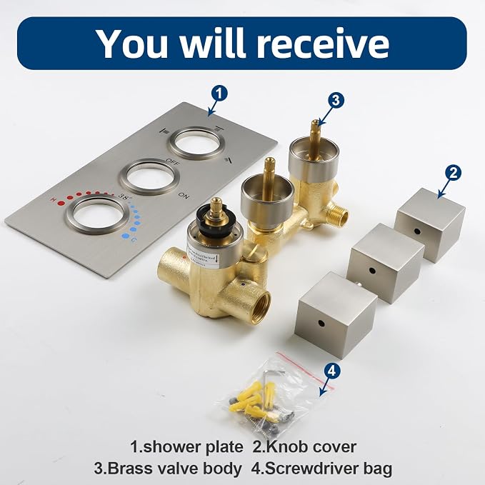 HOMEDEC Brushed Nickel 3 Way Shower Valve Thermostatic Anti-scald - Image 6