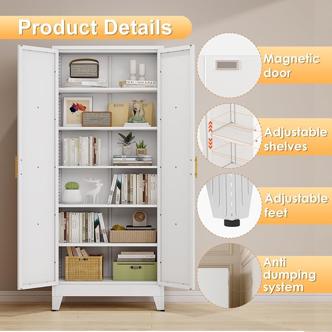 75" Tall Metal Kitchen Pantry Storage Cabinet, Freestanding Cupboard - Image 4