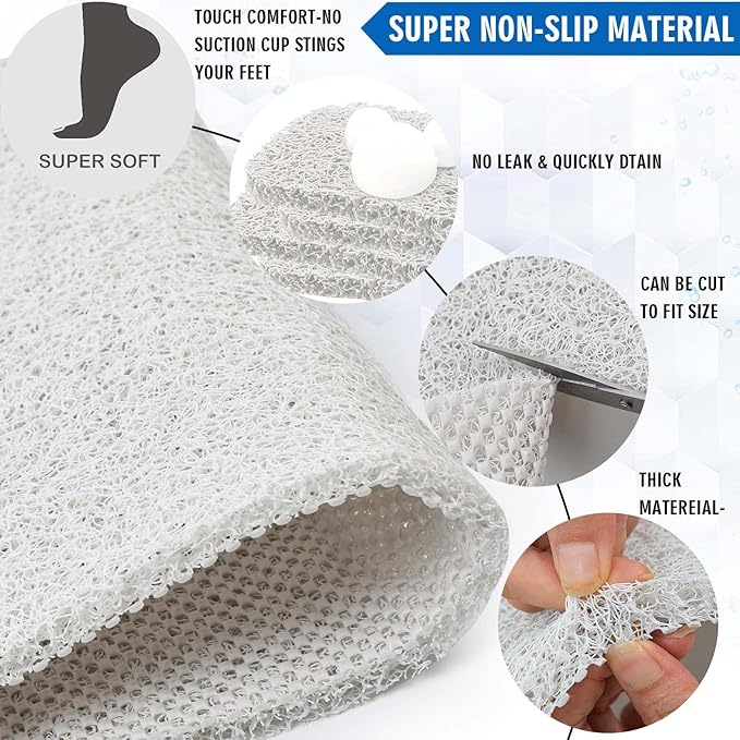 godehone Shower Mats Non Slip Without Suction Cups, PVC Loofah Bathroom Mats - Image 4