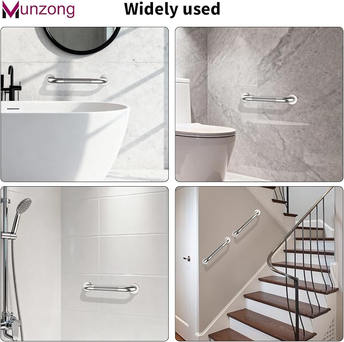12 Inch Anti Slip Grab Bars for Wall, Munzong Stainless Steel Bathroom Grab - Image 7