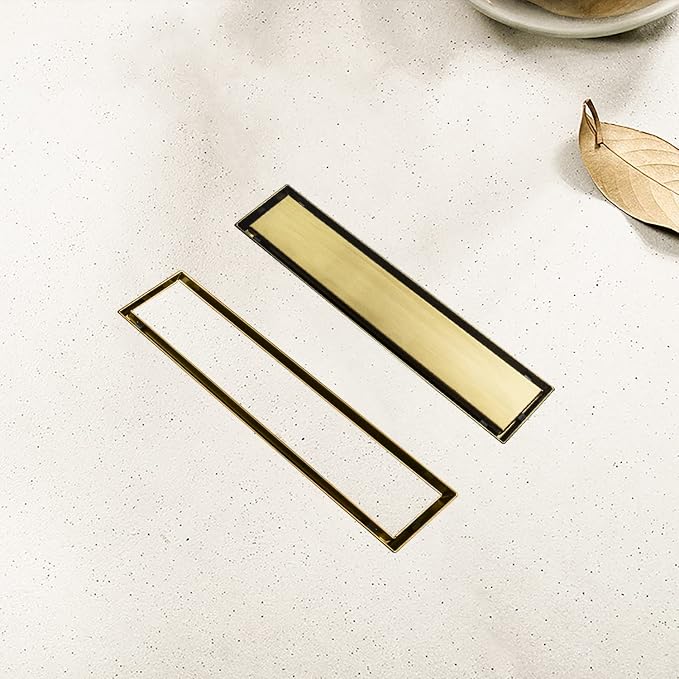 Linear Shower Drain, 12 inch Gold Drain - Image 3