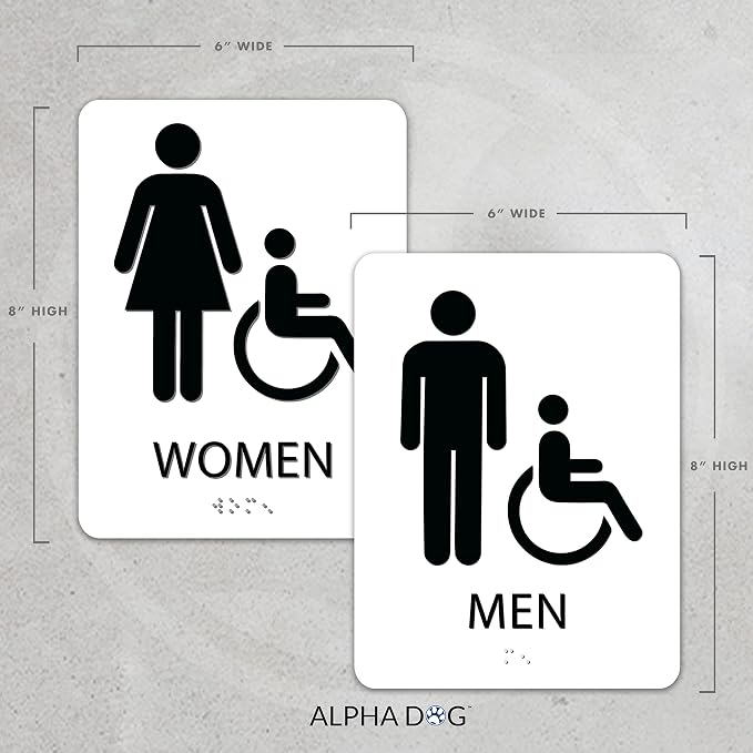 ALPHA DOG ADA SIGNS Men's Women's Restroom Sign Bundle, 8x6 inch, Business - Image 2
