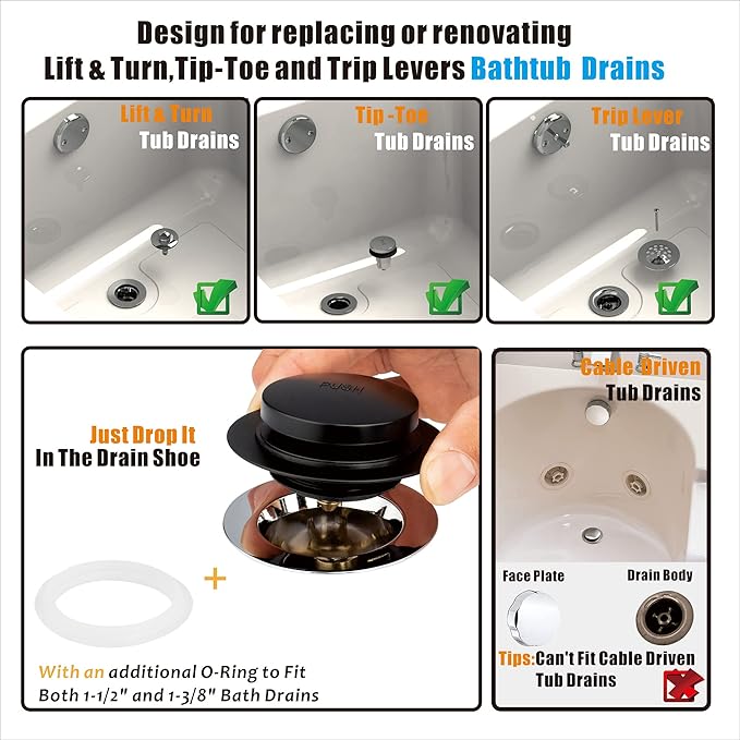 Artiwell Universal Tip Toe Bath Drain Stopper and Cover, Bathtub Drain Stopper - Image 2