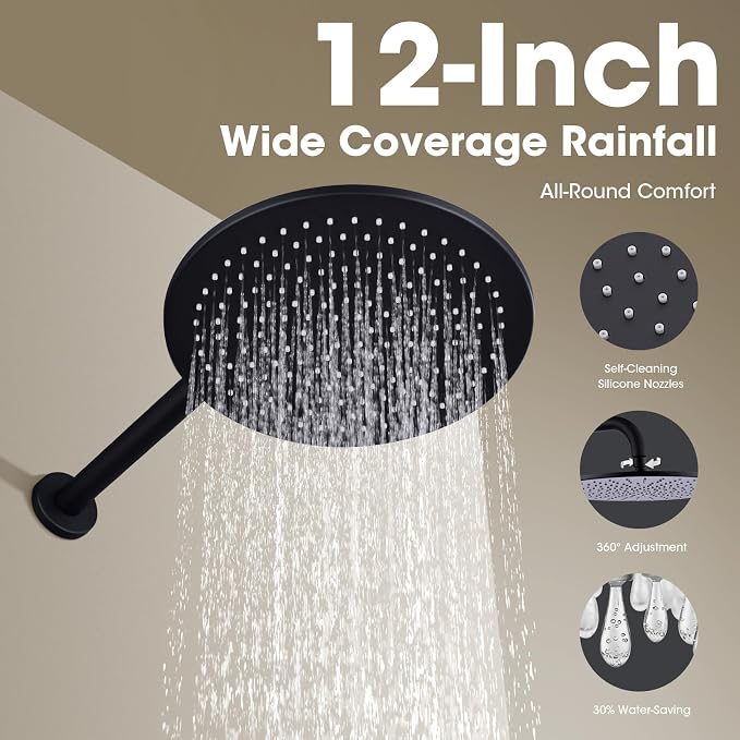 TRUSTMI 12 inch Round Bathroom Luxury Rain Mixer Combo Set Wall Mounted - Image 2