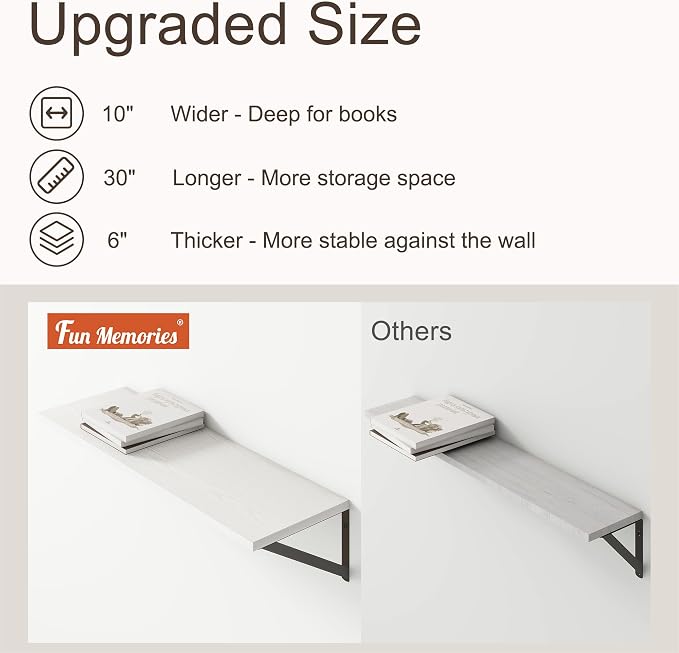 10 Inch Deep Floating Shelves, Rustic Wood Wall Shelves 30"W x 10"D, Deep - Image 4