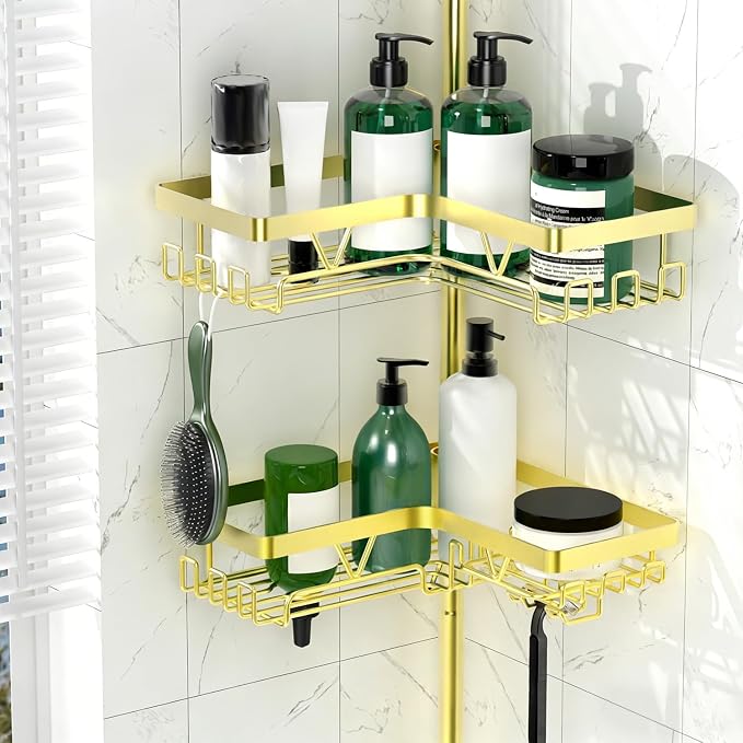 Shower Caddy Tension Pole with 2 Soap Holders, Adjustable Corner Shower Caddy - Image 5