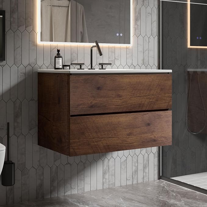 30" Bathroom Vanity with Sink, Modern Floating Vanity with Double Soft Closing by LittleTulip