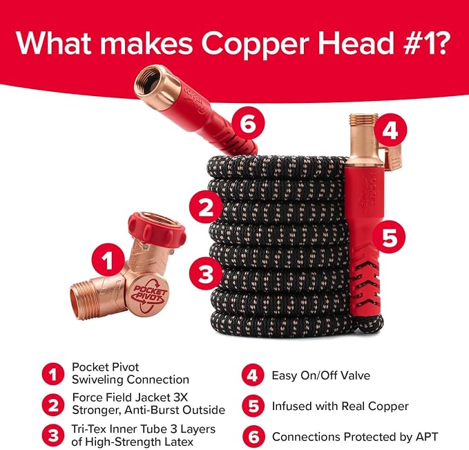 Pocket Hose Copper Head w/New Pocket Pivot Expandable Garden Hose 100FT - Image 3