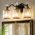 Modern Crystal Bathroom Vanity Light, Balck and Gold 3-Lights Bathroom Light by iYoee