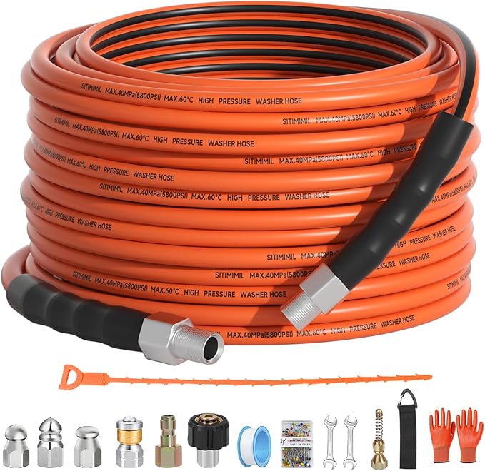 Sewer Jetter Kit for Pressure Washer 50FT, 5800psi Drain Cleaner Hose 1/4 Inch by SITIMIMIL
