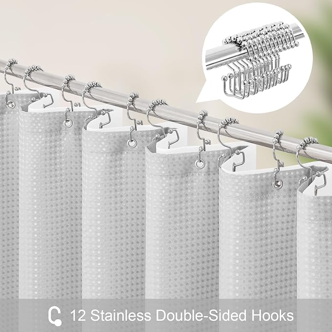 3 in 1 Shower Curtain Set, Light Grey Waffle Shower Curtain and PEVA Liner Set - Image 3