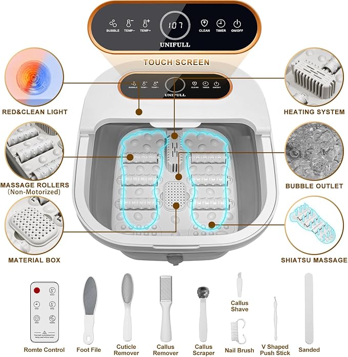 Collapsible Foot Spa Bath with Heat, Touch Screen, Remote Control, Massage - Image 3