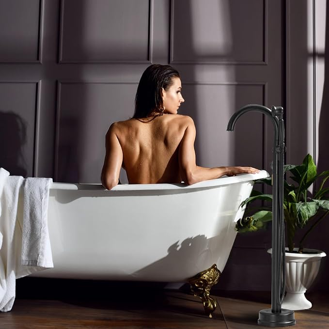 Freestanding Bathtub Faucet Black & Rose Gold Tub Filler High Flow - Image 9