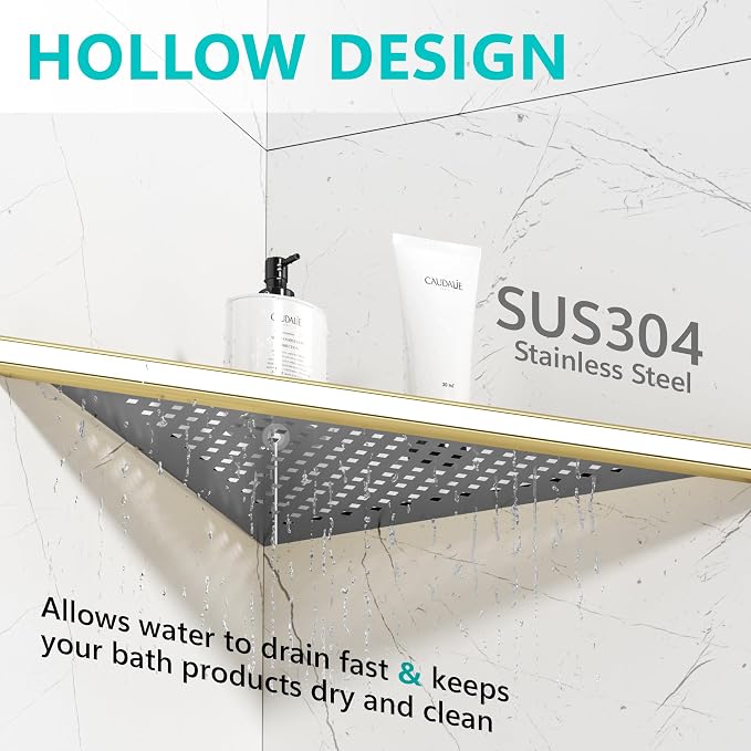 2 Pack Bathroom Corner Shelf, Recessed 12" Corner Shower Shelf, SUS304 - Image 5