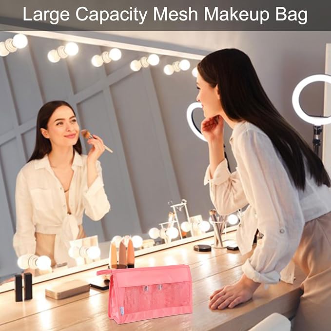 uxcell Mesh Makeup Bag, Large Capacity Travel Zipper Cosmetic Bags, Beach Mesh - Image 4