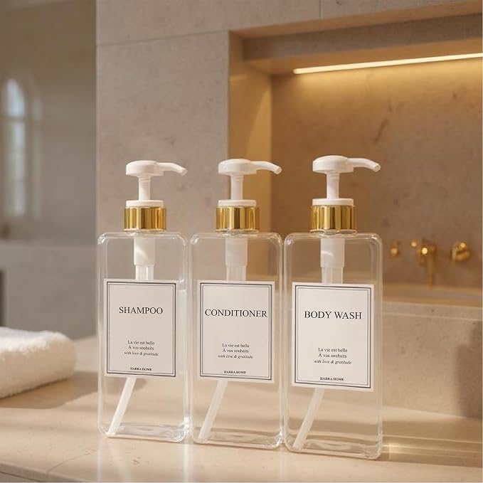 Modern Gold Design Shampoo and Conditioner Dispenser, Large 27oz Shower Soap - Image 8
