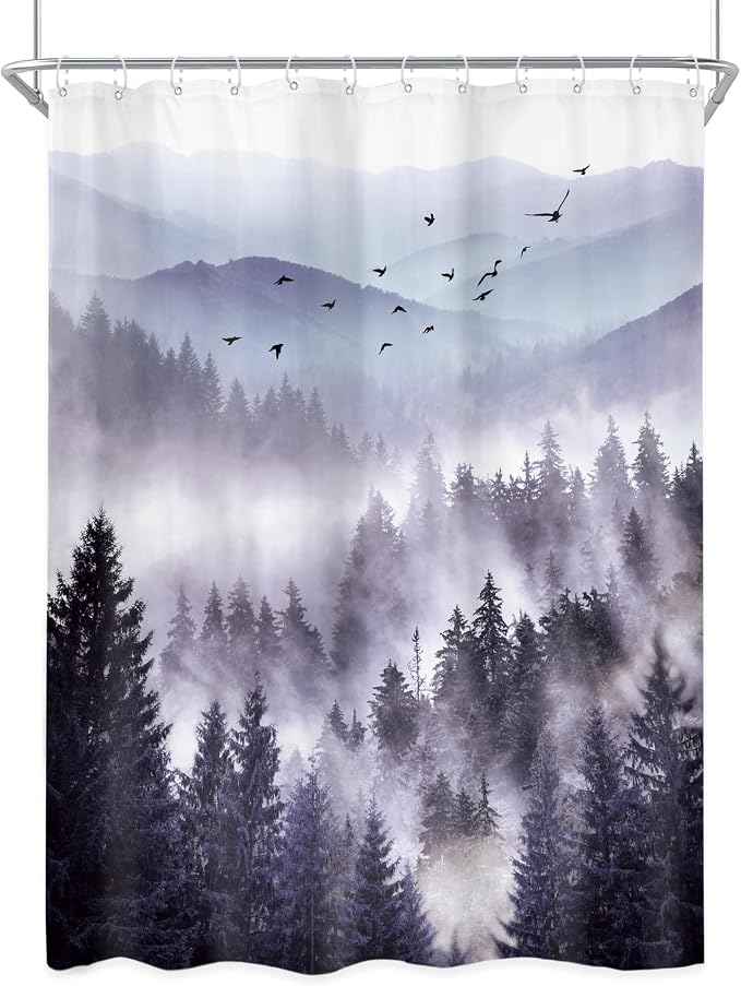 Riyidecor Purple Shower Curtain 48Wx72H Inch, Stall Narrow Rv Small Nature - Image 8