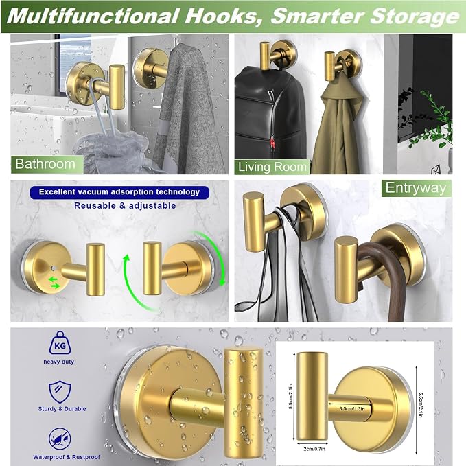 Suction Cup Hooks for Shower, Stainless Steel Shower Hooks for Hanging Towels - Image 6