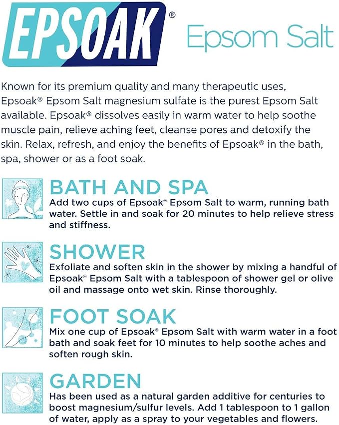 Epsoak Epsom Salt – 10 lb, Magnesium Sulfate USP, Made in USA, and Soaking - Image 7