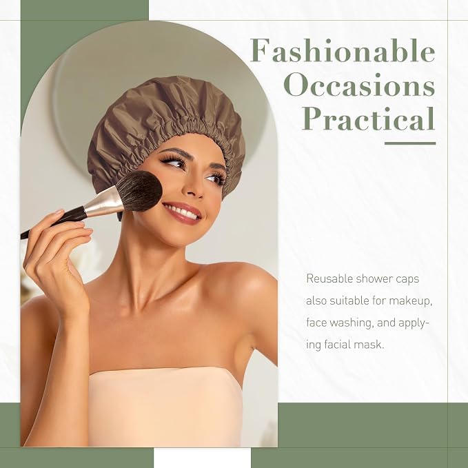 Reusable Shower Cap for Women, Large Waterproof Shower Bonnet Washable Elastic - Image 2
